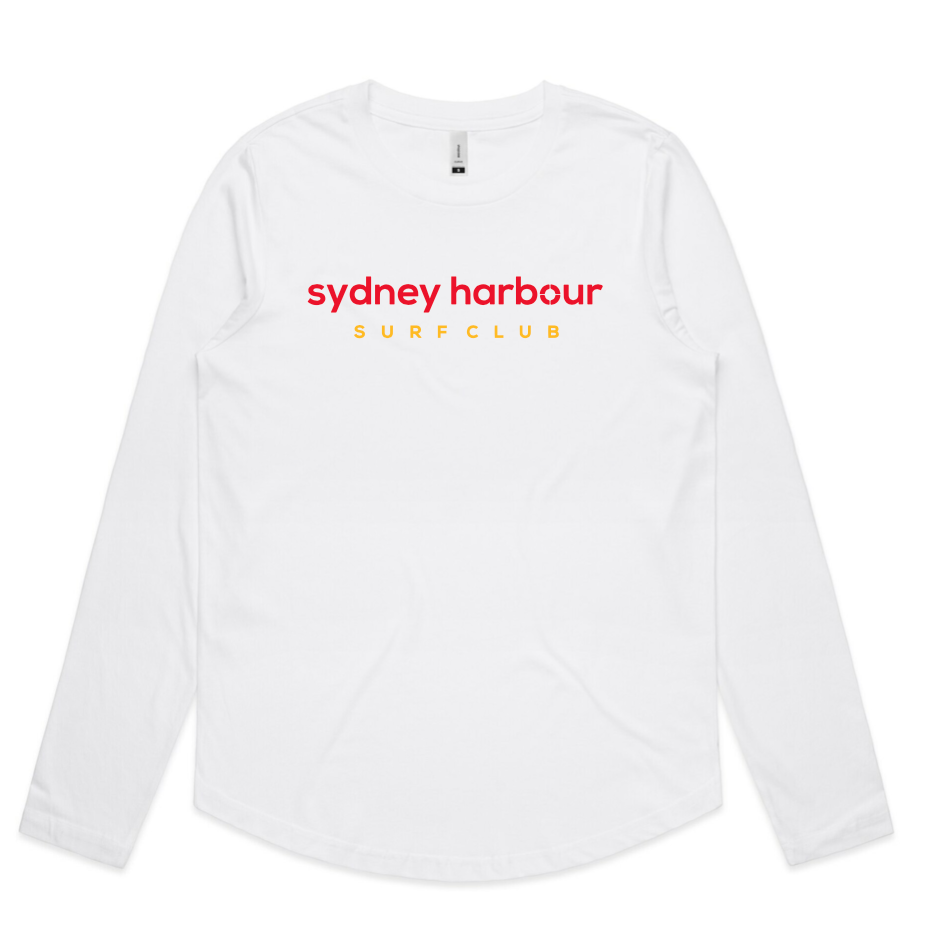 WOMENS LONG SLEEVED CURVED TEE WHITE