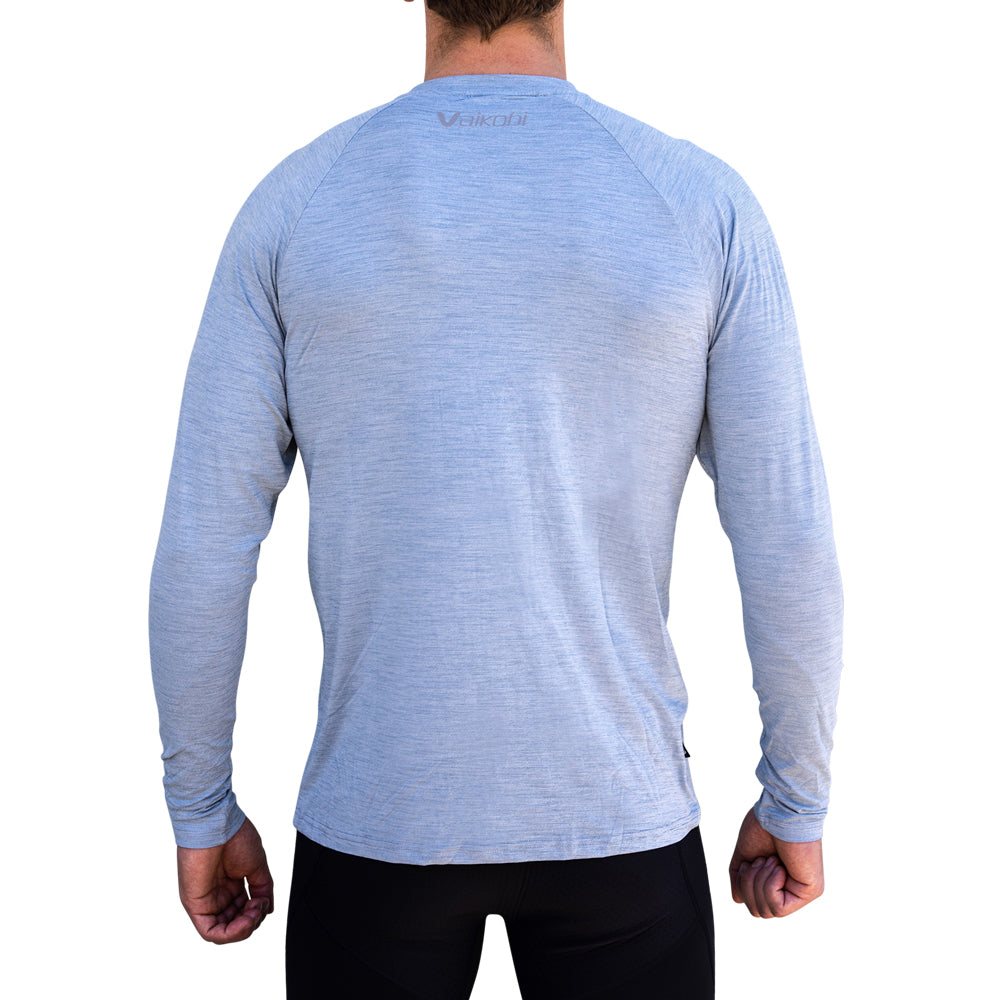 MENS UV PERFORMANCE L/S TECH TEE- HEATHER BLUE