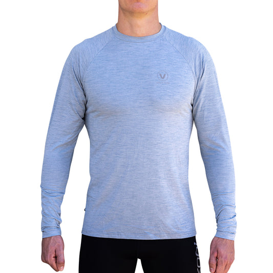 MENS UV PERFORMANCE L/S TECH TEE- HEATHER BLUE