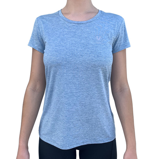 UV SHORT SLEEVE WOMENS TECH TEE - HEATHER BLUE