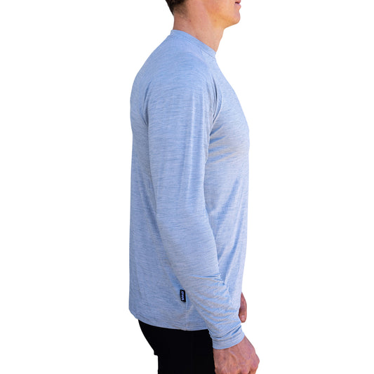 MENS UV PERFORMANCE L/S TECH TEE- HEATHER BLUE