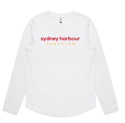 WOMENS LONG SLEEVED CURVED TEE WHITE